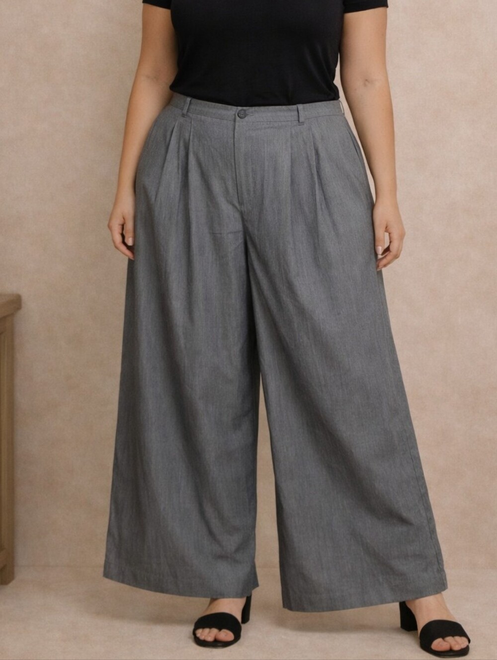wild fable Gray Wide-Leg Pleated Trousers